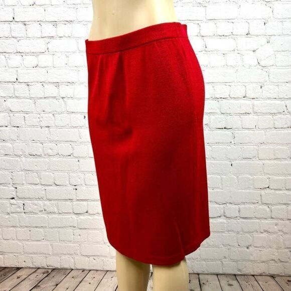 Vintage 80s St John By Marie Gray Red Knit Santana Skirt - Picture 4 of 9